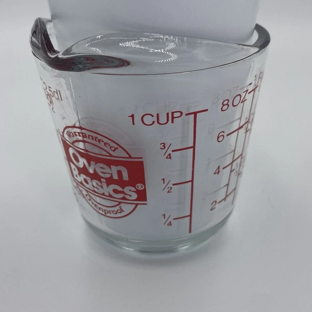 Vintage ANCHOR HOCKING OVEN BASICS- 1 CUP Glass Measuring Cup-#496 EXCELLENT